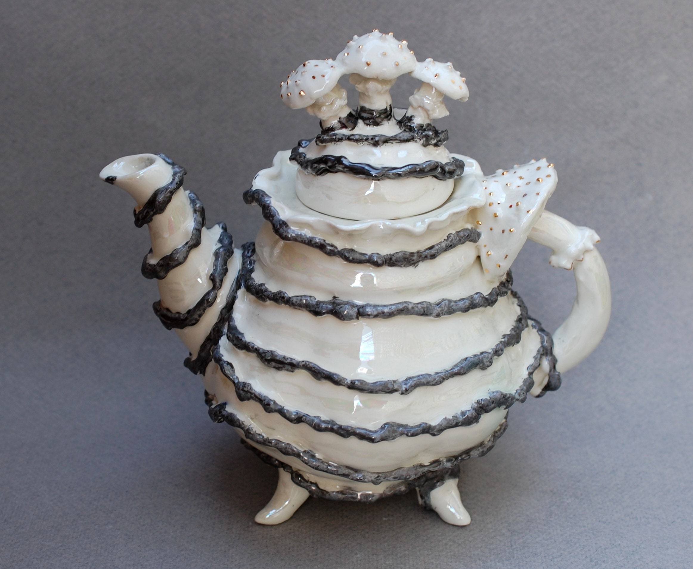 Fancy porcelain teapot Mushroom figurines Handmade white & Etsy
