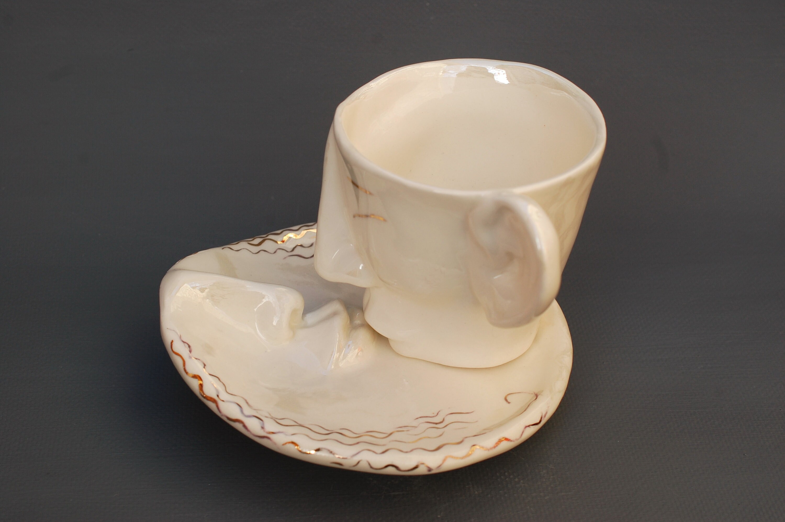 Tea cup Saucer Set Kiss Ceramics Art object Surrealism Face Etsy