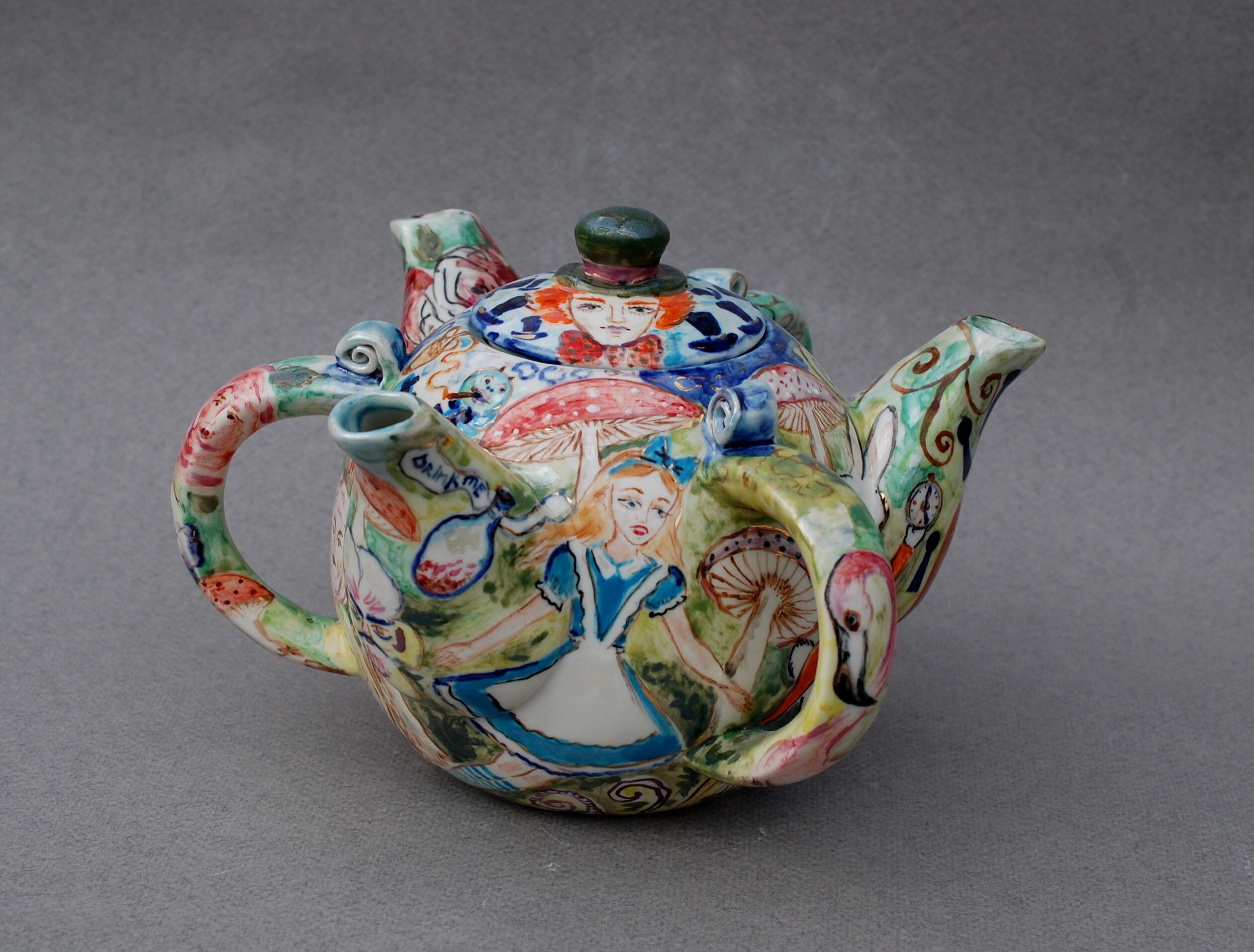 Alice in Wonderland Teapot with three spouts Mad Tea Party Etsy