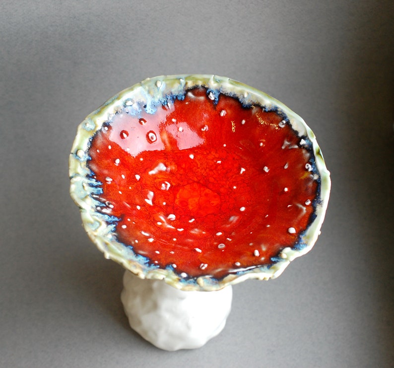 Mushroom vase Ceramic sculpture Red Amanita statuette Candy bowl Decorative vase figurine Alice in wonderland style Decorative Centerpiece