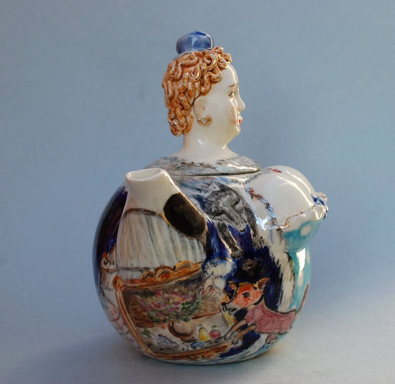 Porcelain teapot Ceramic woman figurine Unusual handmade Etsy