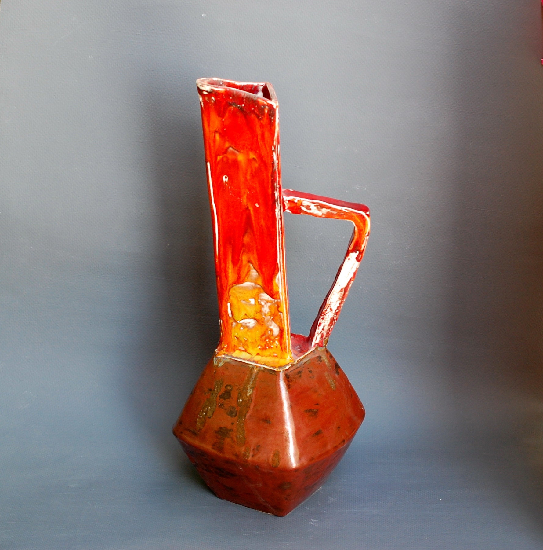 Red decorative vase with handle Ceramic jug Tall vase Etsy