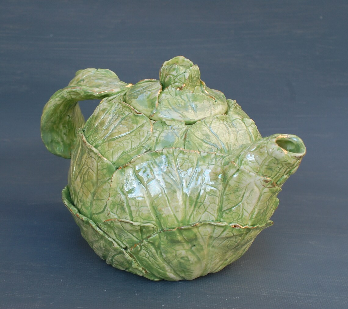 Cabbage Green Porcelain Teapot Vegetables Sculpture Vegetables Etsy