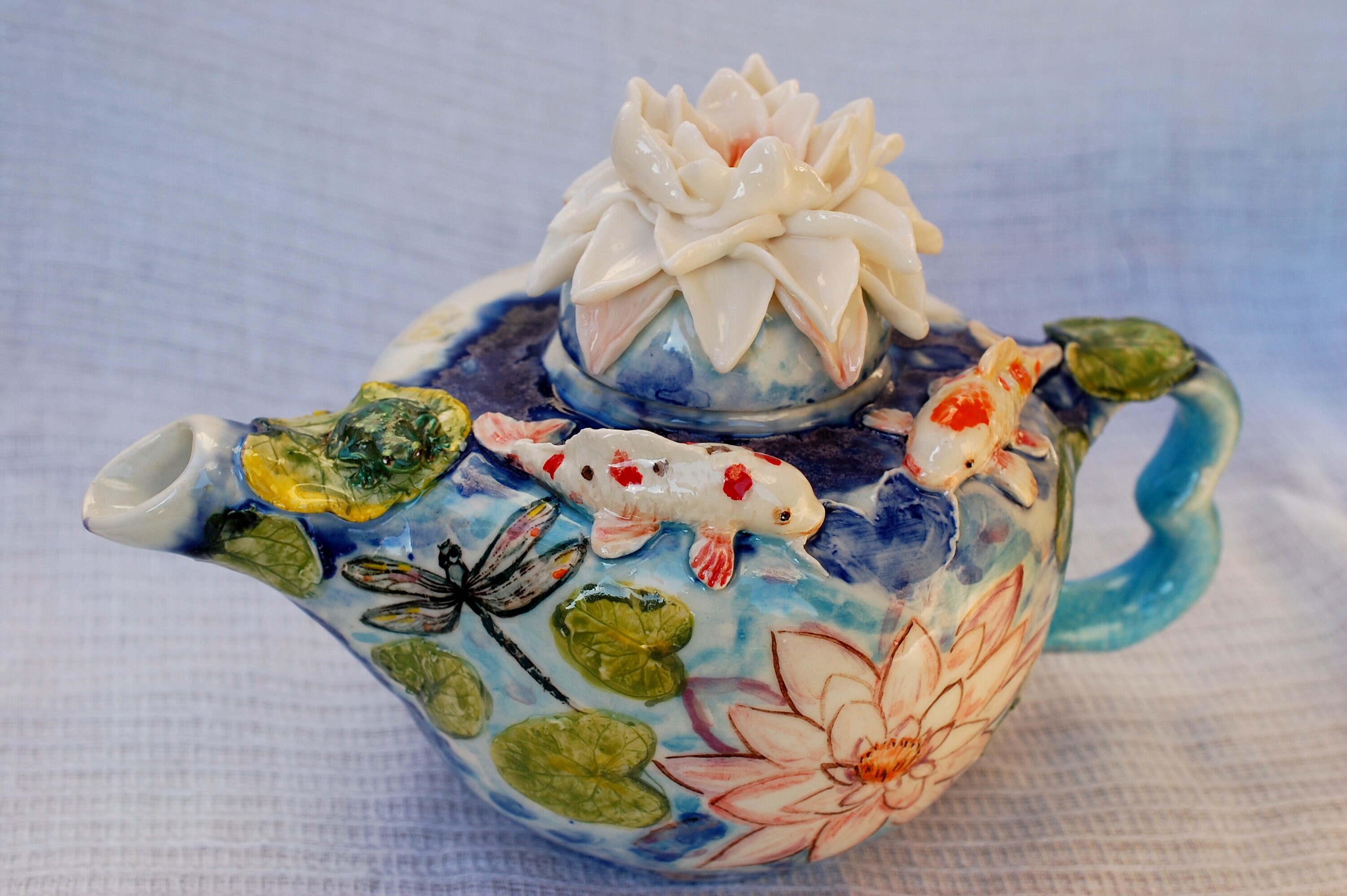 Blue art teapot Koi Fish decor Beautiful handmade porcelain Etsy