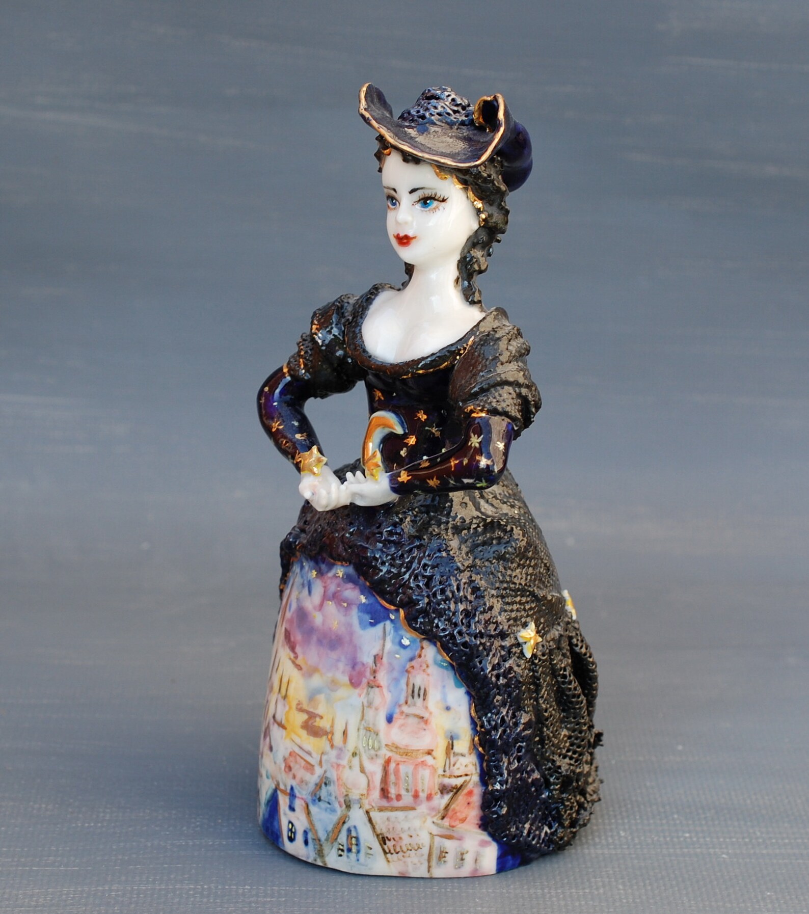 Fairy Night Porcelain Figurine Lady Bell Handmade Figurine Etsy