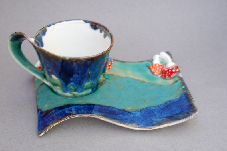 Tea cup and saucer set Cheshire cat smile Alice in Wonderland Etsy