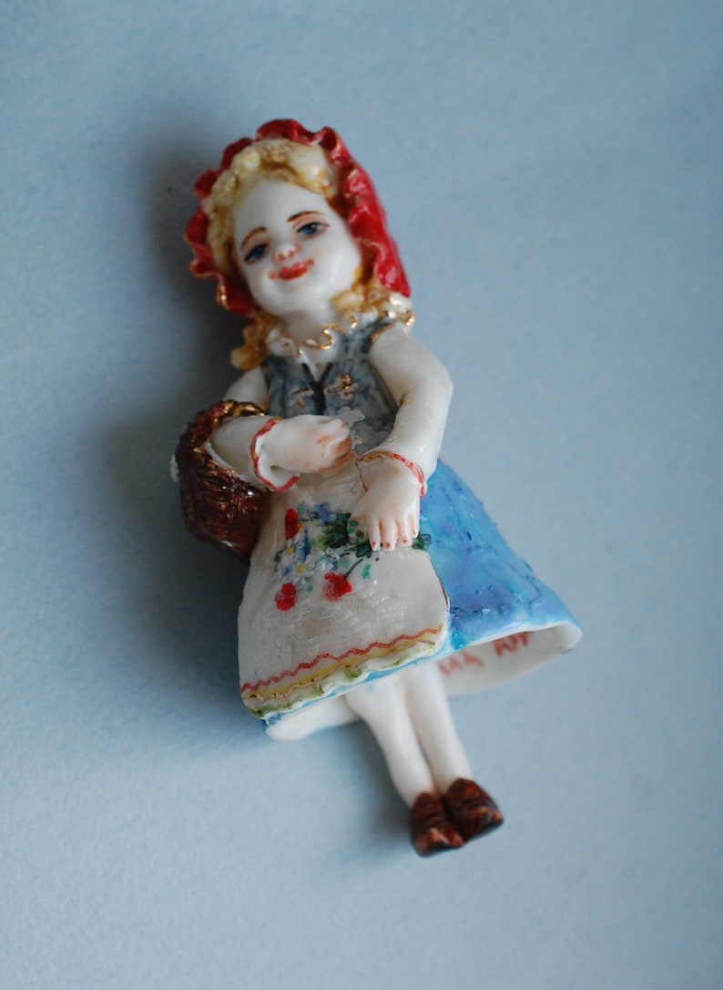 Red Riding Hood Porcelain figurine bell Christmas Tree Ornament Fairy tale character Little girl figurine Collectible bell Christmas gift