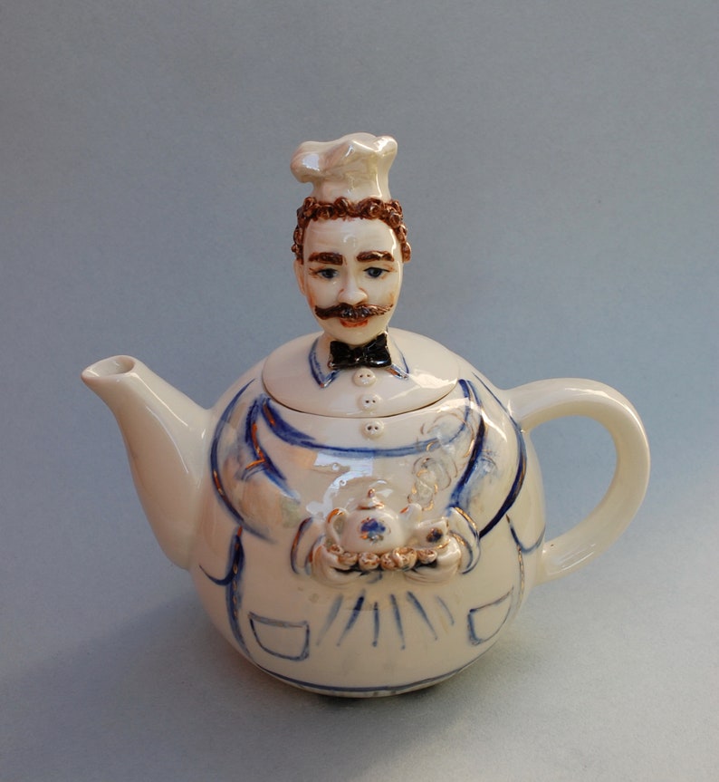 Unusual Porcelain teapot Chef figurine Sculpture Teapot Baker Etsy
