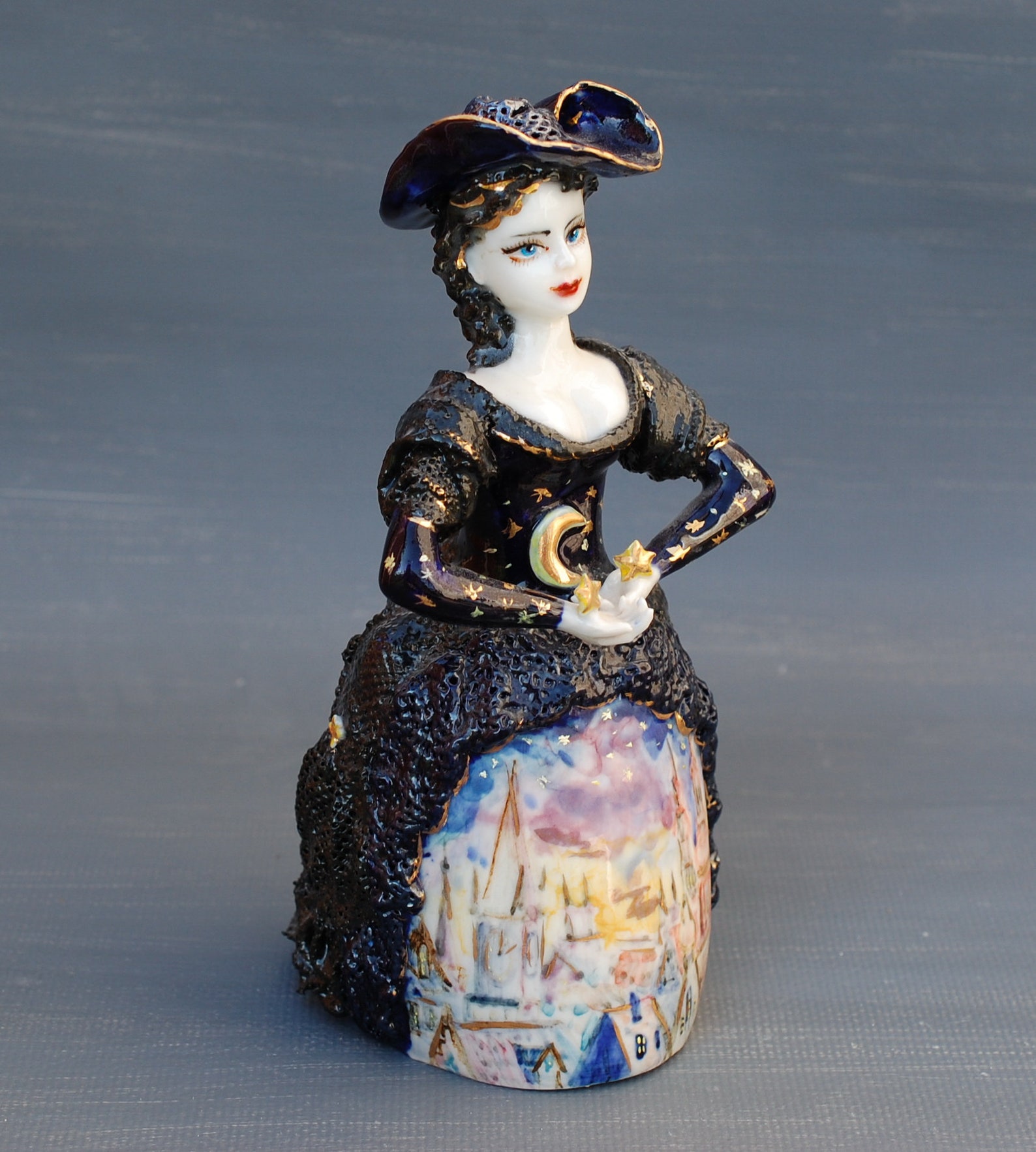 Fairy Night Porcelain Figurine Lady Bell Handmade Figurine Etsy