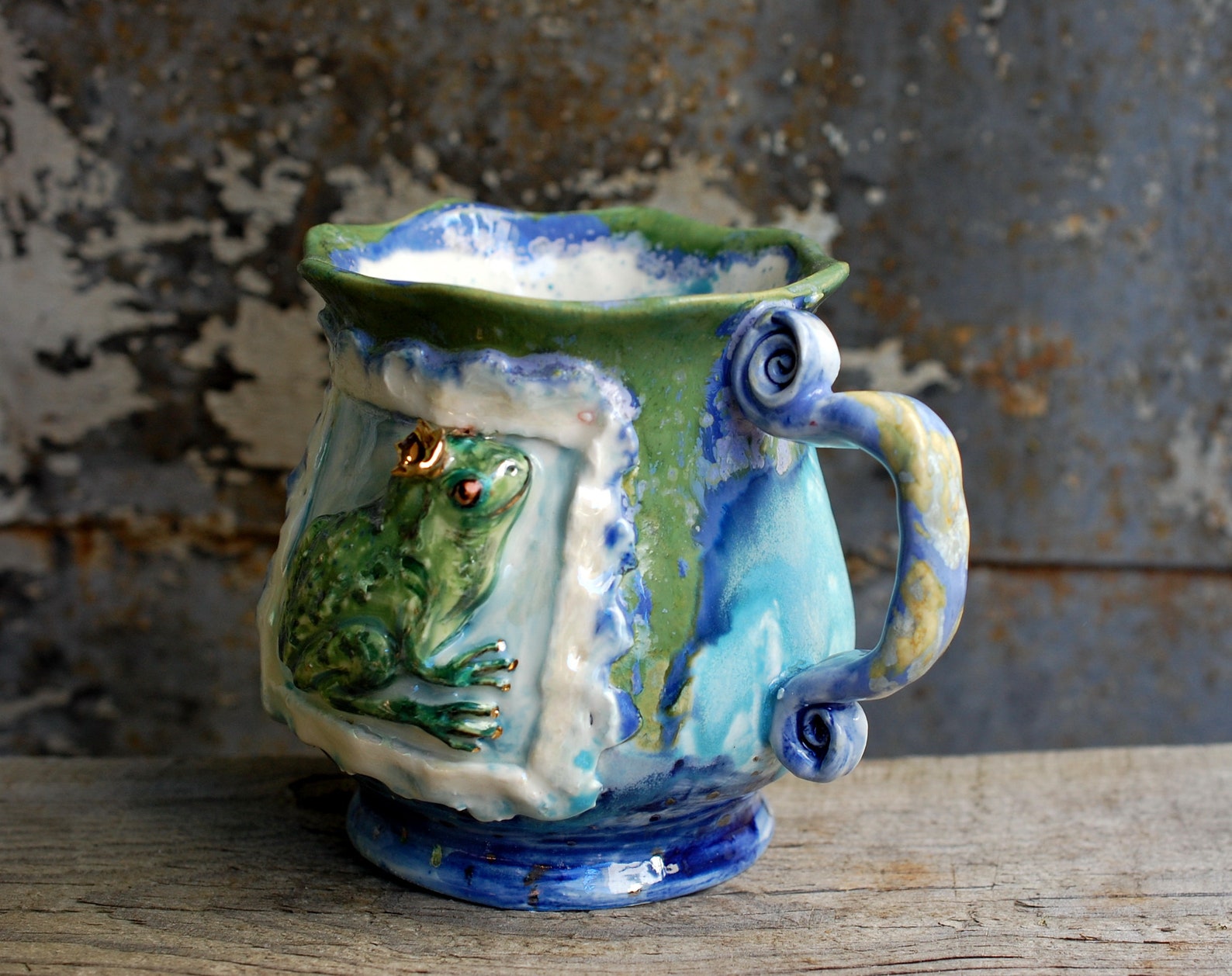 Handmade art mug Princess Frog Relief mug Blue Pottery Mug Etsy