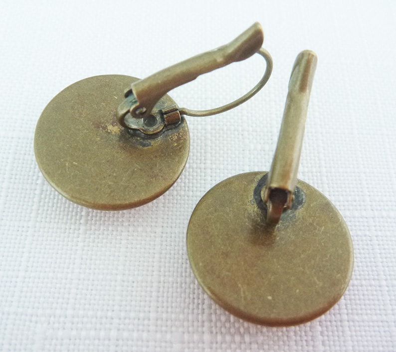 Kookaburra Postage Stamp Blue Earrings bronze, Glass Dome Cabochon