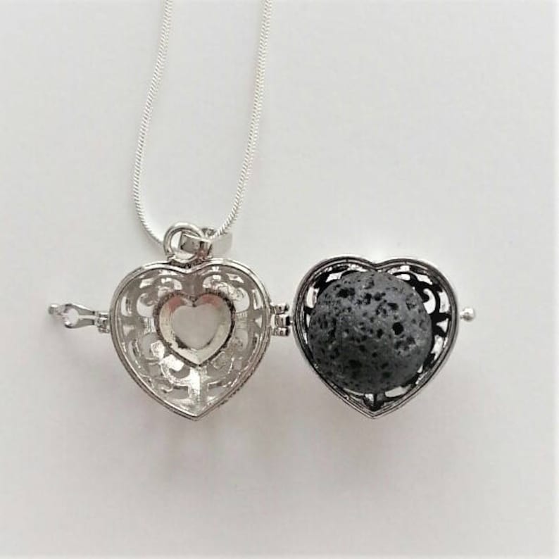 Heart Diffuser Necklace EO lava locket Rhodium plated aromatherapy pendant essential oil diffuser jewelry 24-inch chain