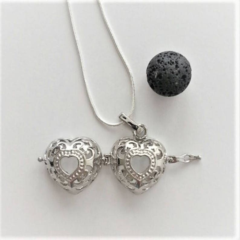Heart Diffuser Necklace EO lava locket Rhodium plated aromatherapy pendant essential oil diffuser jewelry 24-inch chain