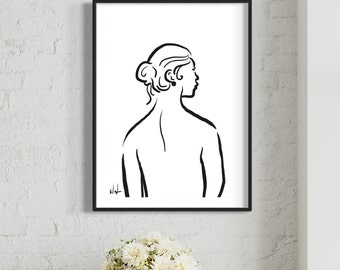 Lady, Vintage art, Line art, Printable art, Wall decor, Home decor, Office decor, Vintage posters, art, Gift for her, Christmas gift