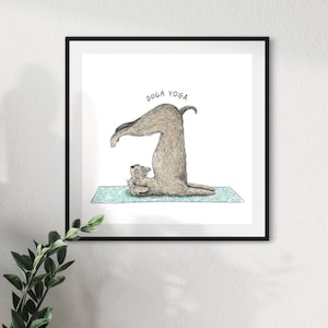 Perro de yoga, estilo maximalista, arte imprimible, impresión de yoga, decoración de pared, decoración del hogar, decoración de oficina, arte animal, vintage, arte de pared personalizado