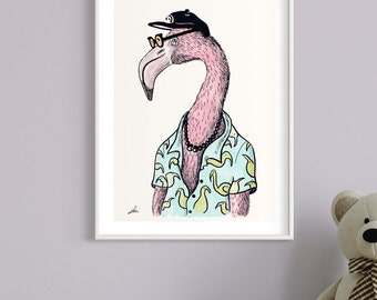 Flamingo print, Vintage art, Maximalist style, Printable art, Wall decor, Home decor, Office decor, Vintage poster, Animal art, Thanksgiving