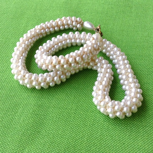 Vintage Crocheted Rope and Seed Pearl Necklace (Item 644)