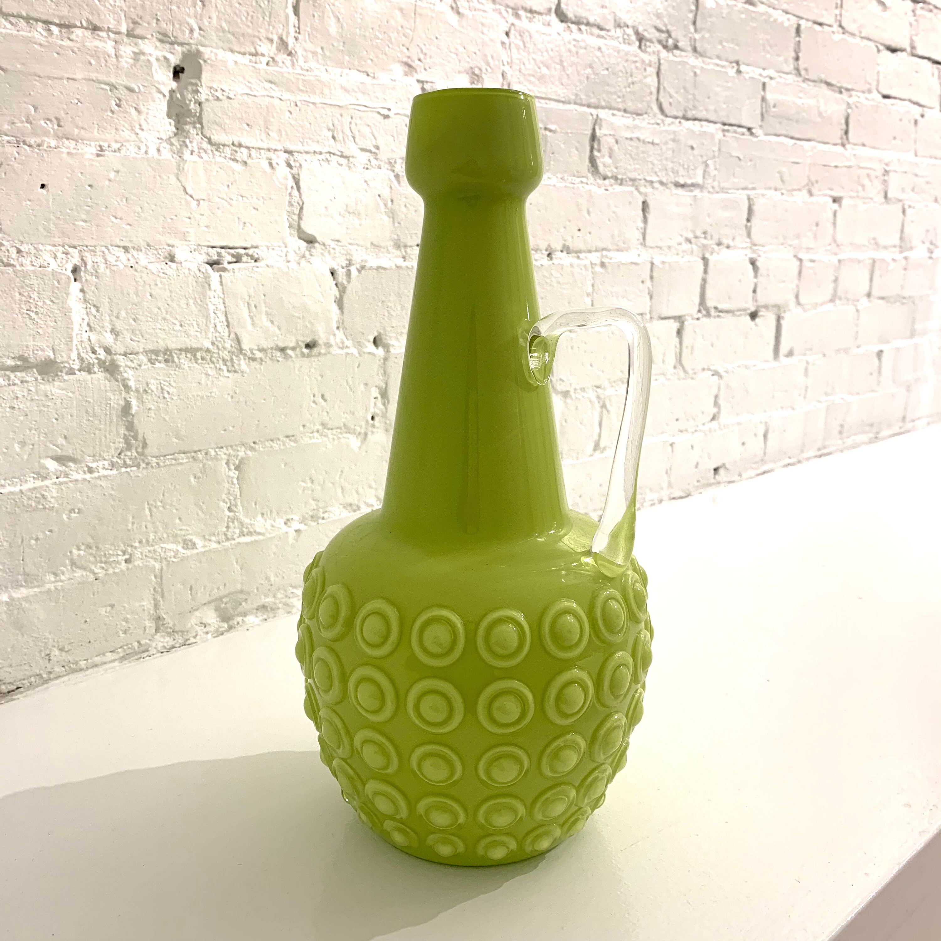 Vintage Chartreuse Lime Green Art Glass Pitcher Vase Etsy