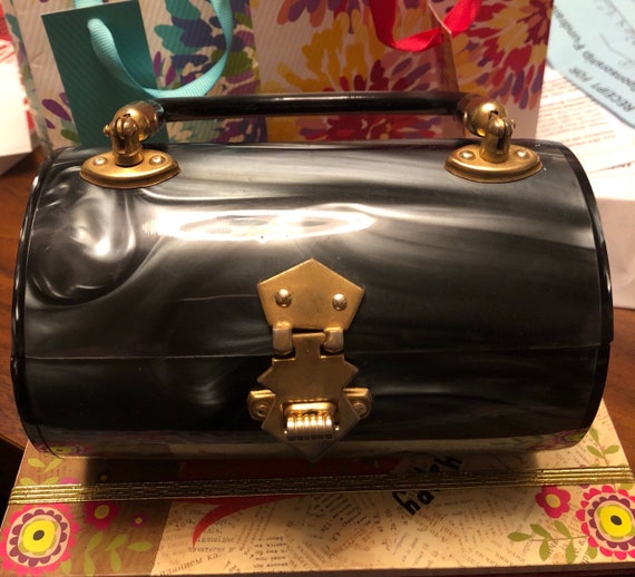 1950s Gray Marble Lucite Cylinder Purse