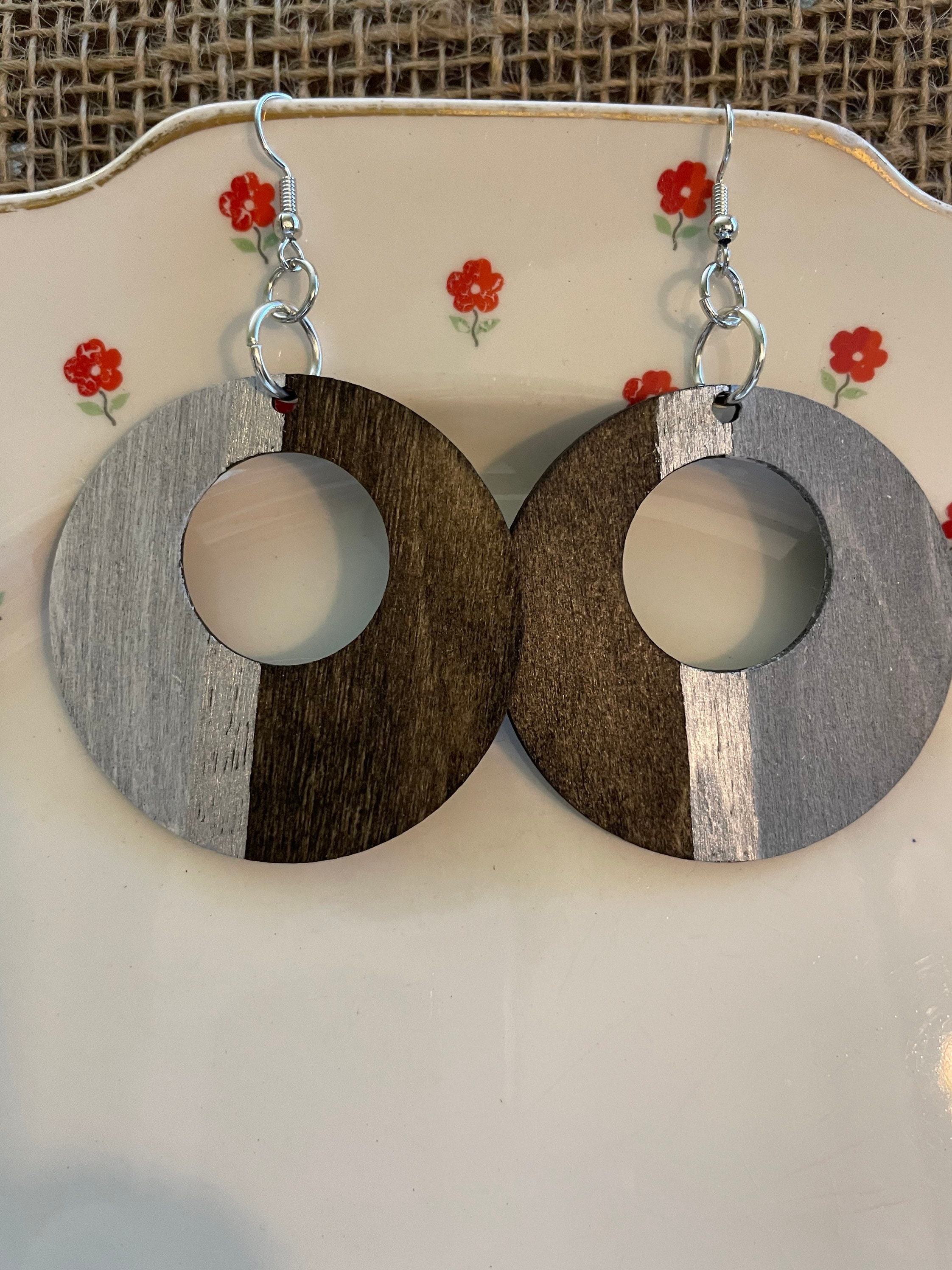 Handpainted Wooden Earrings Etsy