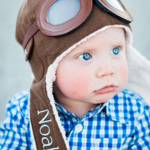 Baby Aviator Hat Toddler pilot hat bomber hat childs aviator with goggles personalized child's hat baby photo prop 1st birthday photos image 3