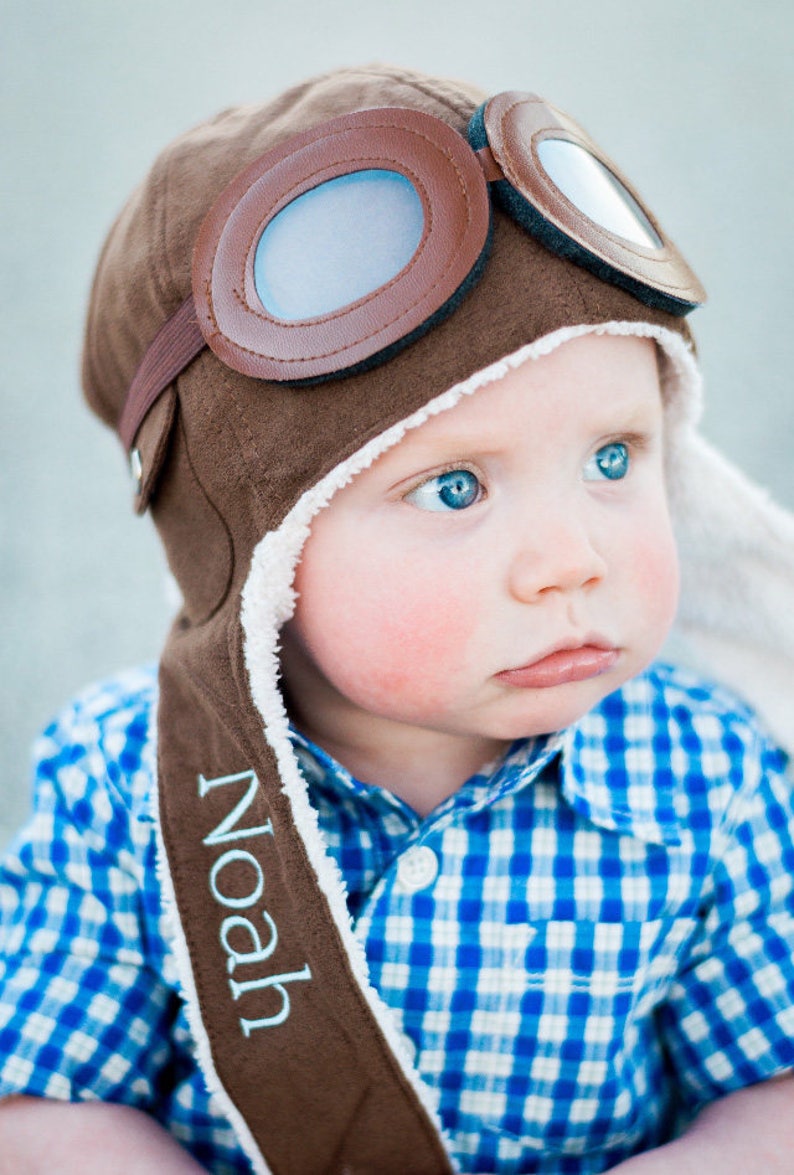 Baby Aviator Hat Toddler pilot hat bomber hat childs aviator with goggles personalized child's hat baby photo prop 1st birthday photos image 3