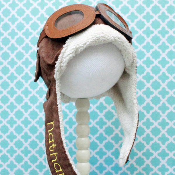 Baby Aviator Hat Toddler pilot hat bomber hat childs aviator with goggles personalized child's hat baby photo prop 1st birthday photos