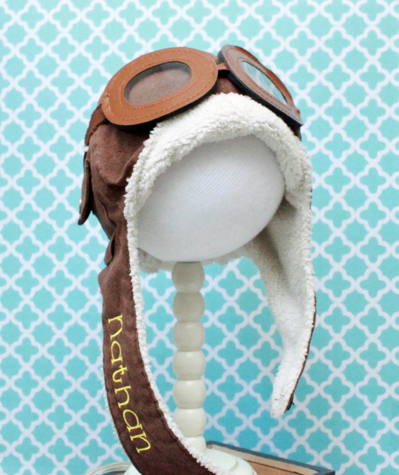 Baby Aviator Hat Toddler pilot hat bomber hat childs aviator with goggles personalized child's hat baby photo prop 1st birthday photos image 1