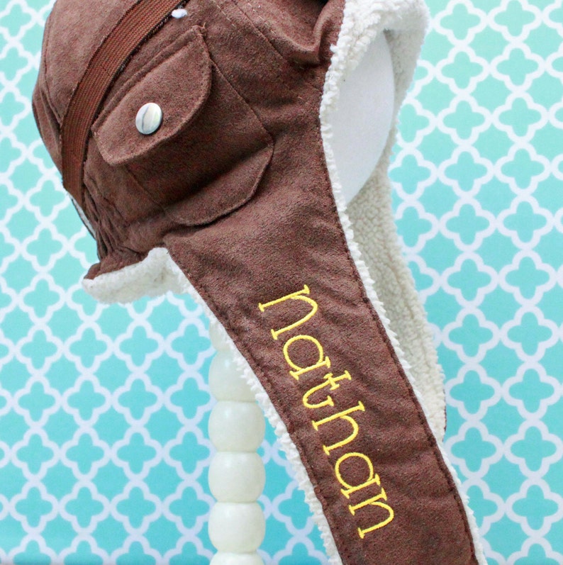 Baby Aviator Hat Toddler pilot hat bomber hat childs aviator with goggles personalized child's hat baby photo prop 1st birthday photos image 2