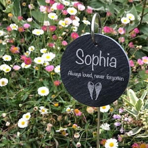 Memorial Garden Slate and Hook / Angel Wings / Adult Loss / Memorial Plaque / Bereavement Gift / Garden Memorial