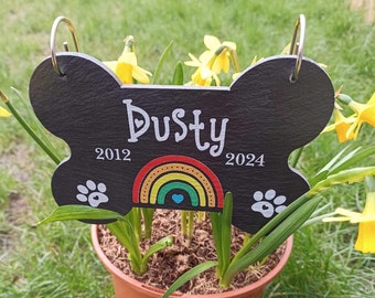 Pet Memorial Garden BONE Slate and Hook / Pet loss / Memorial Plaque / Loss of Dog / Pet Bereavement Gift / UV Printed Slate