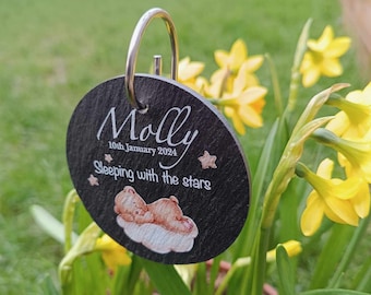 Teddy Bear Circle Memorial Garden Slate and Hook / Memorial Plaque / Loss of Baby / Sleeping Baby / Garden Memorial