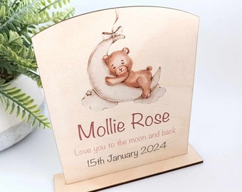 Personalised Wooden Memorial Sign | Teddy Design | Wooden Headstone | Memorial Gift | Love you to the moon and back