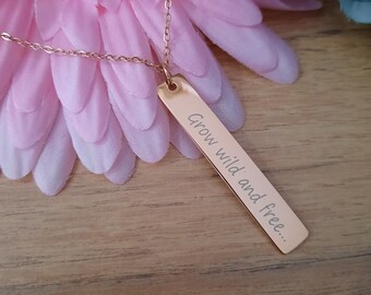 Bar Tag Necklace - Engraved - Wild Flowers / Grow Wild