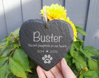 Memorial Garden PET Heart Slate and Hook / Pet Loss / Loss of Dog / Memorial Plaque / Bereavement Gift / Garden Memorial