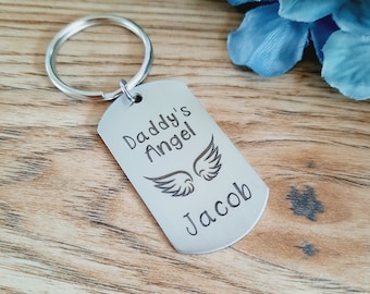 Angel Wings Daddy Keyring - Baby Loss Daddy Gift / Stillbirth / PERSONALISED / Miscarriage  / Engraved