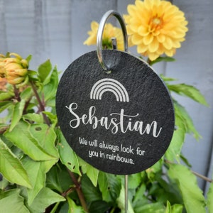 Memorial Garden Slate and Hook RAINBOW / Baby loss / Adult Loss / Memorial Plaque / Bereavement Gift / Garden Memorial Design 2