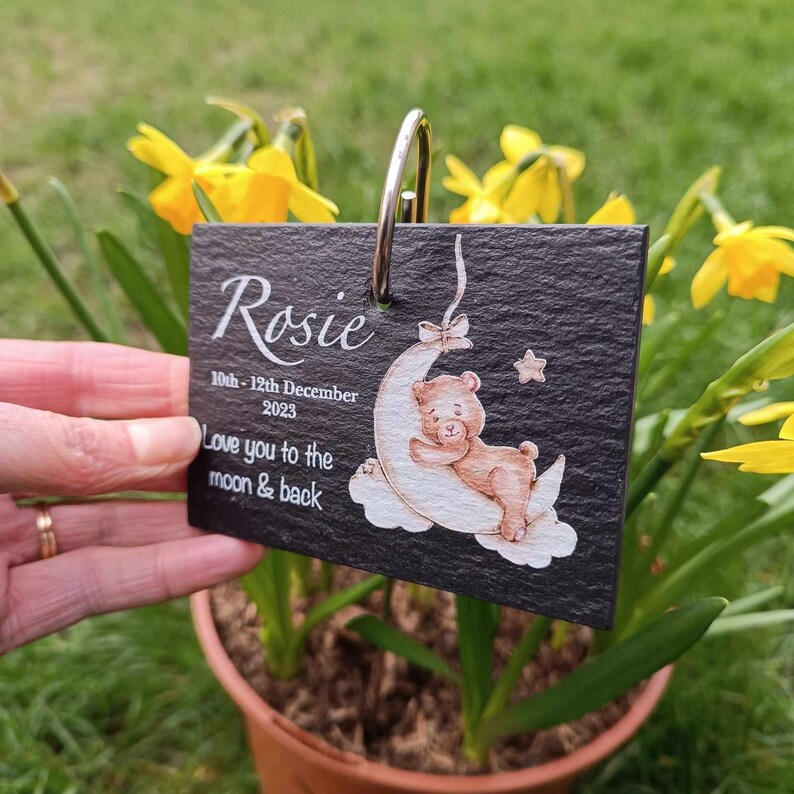 Teddy Bear Memorial Garden Slate and Hook / Memorial Plaque / Loss of Baby / Stillbirth Bereavement Gift / Garden Memorial image 9