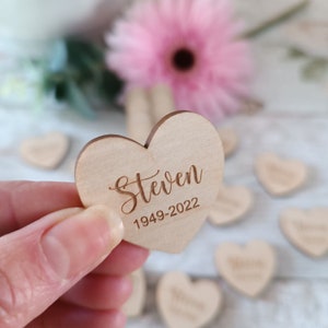 Funeral Favours / In Memory / Heart Funeral Tokens / Personalised Bereavement Keepsake / Wooden Hearts / Memorial Gift image 9