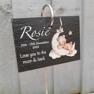 Teddy Bear Memorial Garden Slate and Hook / Memorial Plaque / Loss of Baby / Stillbirth Bereavement Gift / Garden Memorial image 4