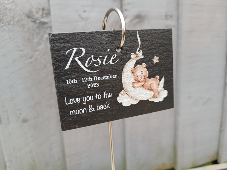 Teddy Bear Memorial Garden Slate and Hook / Memorial Plaque / Loss of Baby / Stillbirth Bereavement Gift / Garden Memorial image 4