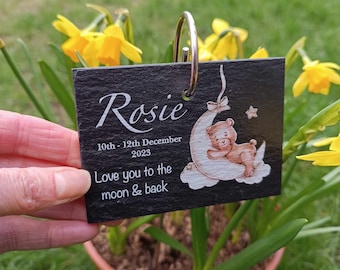 Teddy Bear Memorial Garden Slate and Hook / Memorial Plaque / Loss of Baby / Stillbirth Bereavement Gift / Garden Memorial