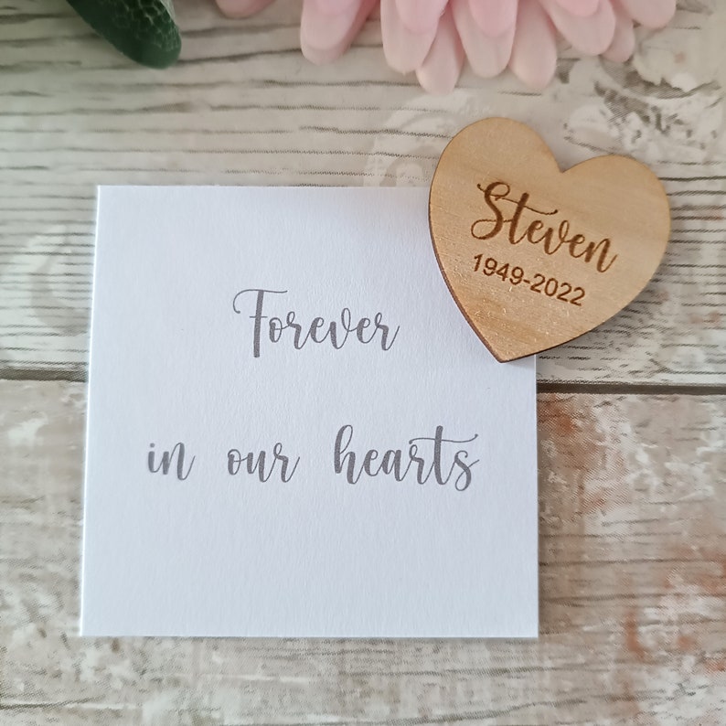 Funeral Favours / In Memory / Heart Funeral Tokens / Personalised Bereavement Keepsake / Wooden Hearts / Memorial Gift image 4