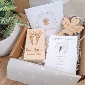Ängel Babyloss Tröstask / Baby Loss Ljus / Missfallspresent / Sorglåda / Kram i en låda / Önskearmband / Tänker på dig