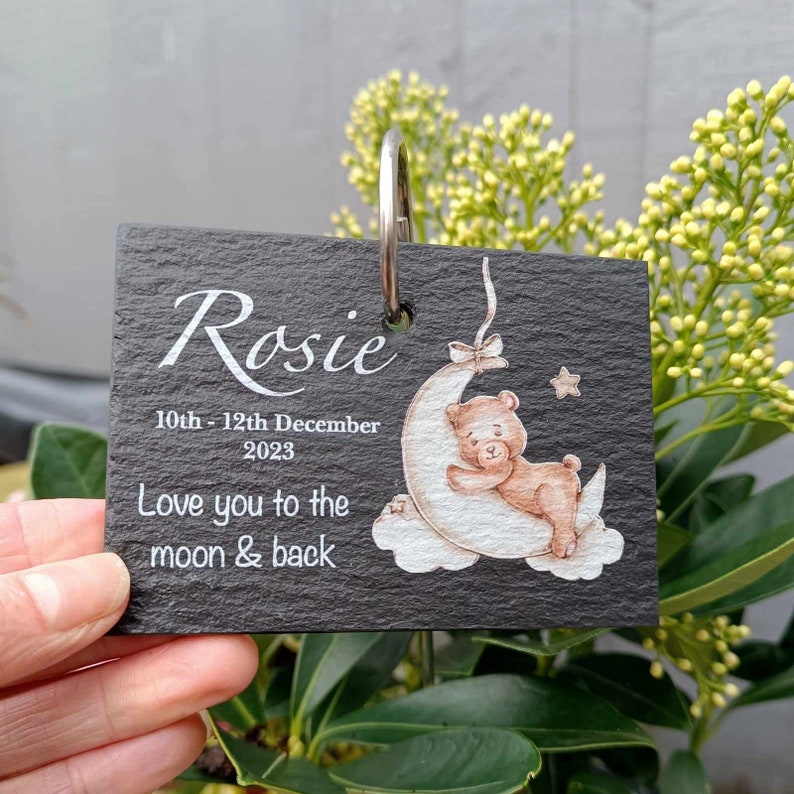 Teddy Bear Memorial Garden Slate and Hook / Memorial Plaque / Loss of Baby / Stillbirth Bereavement Gift / Garden Memorial image 7