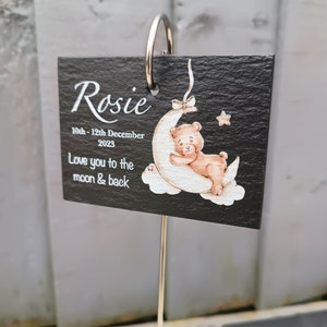 Teddy Bear Memorial Garden Slate and Hook / Memorial Plaque / Loss of Baby / Stillbirth Bereavement Gift / Garden Memorial image 5