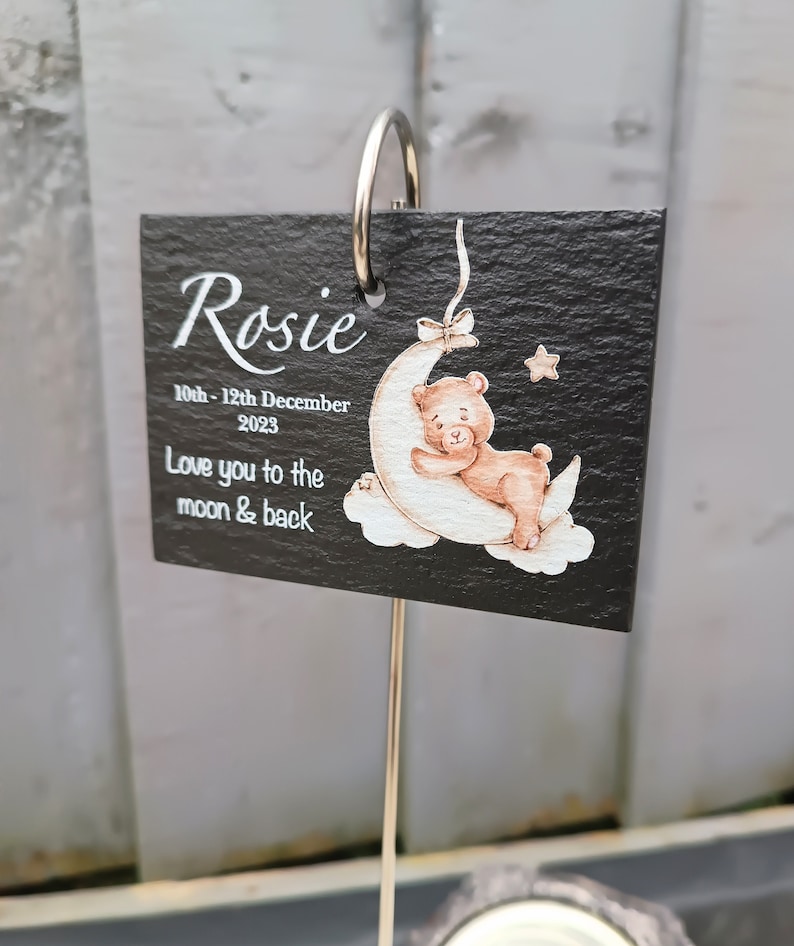 Teddy Bear Memorial Garden Slate and Hook / Memorial Plaque / Loss of Baby / Stillbirth Bereavement Gift / Garden Memorial image 5