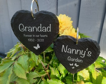 Memorial Garden HEART Slate and Hook / Nanny's Garden / Adult Loss / Memorial Plaque / Bereavement Gift / Garden Memorial / Grave marker