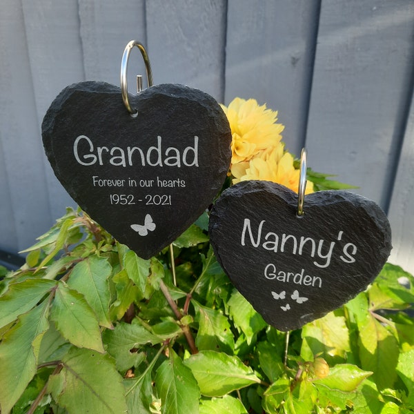 Memorial Garden HEART Slate and Hook / Nanny's Garden / Adult Loss / Memorial Plaque / Bereavement Gift / Garden Memorial / Grave marker