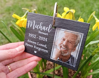 Memorial PHOTO Garden Slate and Hook / Loss of Mum / Memorial Plaque / Garden Memorial / Loss of Dad